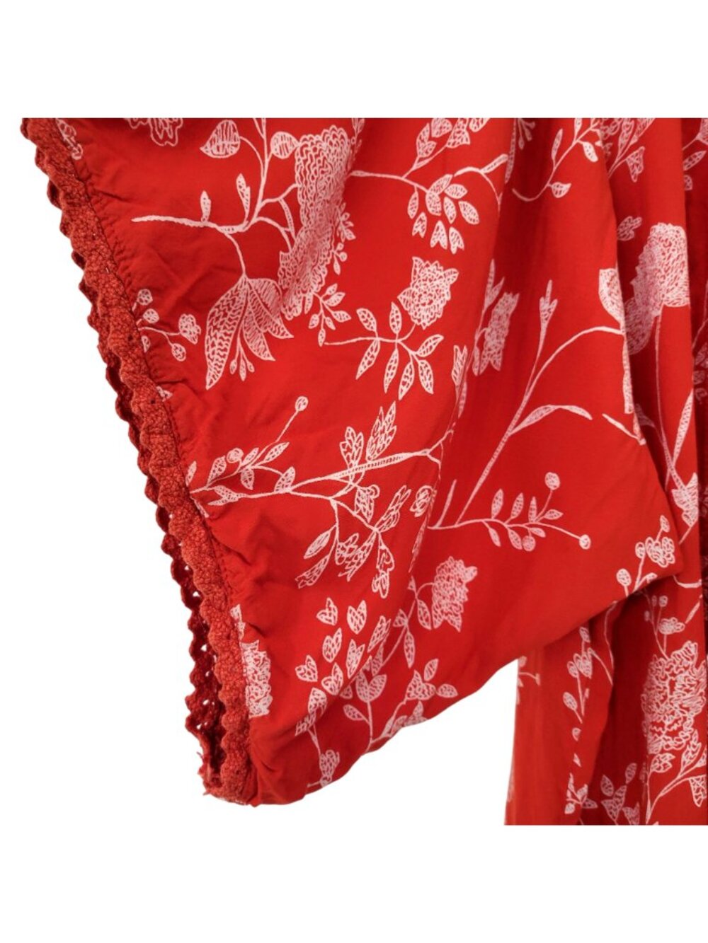 Angie Red Floral Print Kimono With Crochet Trimmed Sleeves - Women's Medium Open - Picture 3 of 4